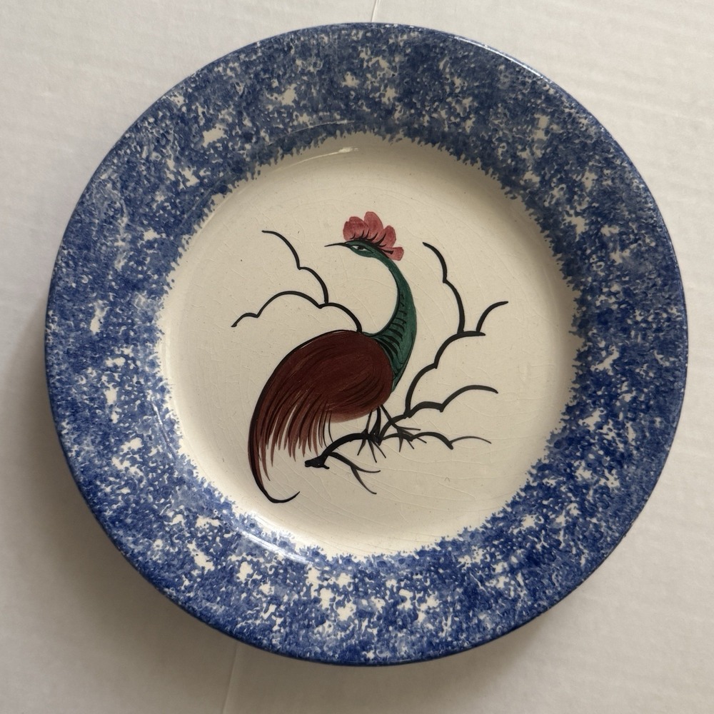 Mottahedeh 9.25" Plate Peacock Peafowl Staffordshire Spatterware Bird On Branch